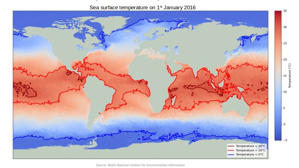 Maps of the Ocean surface temperature